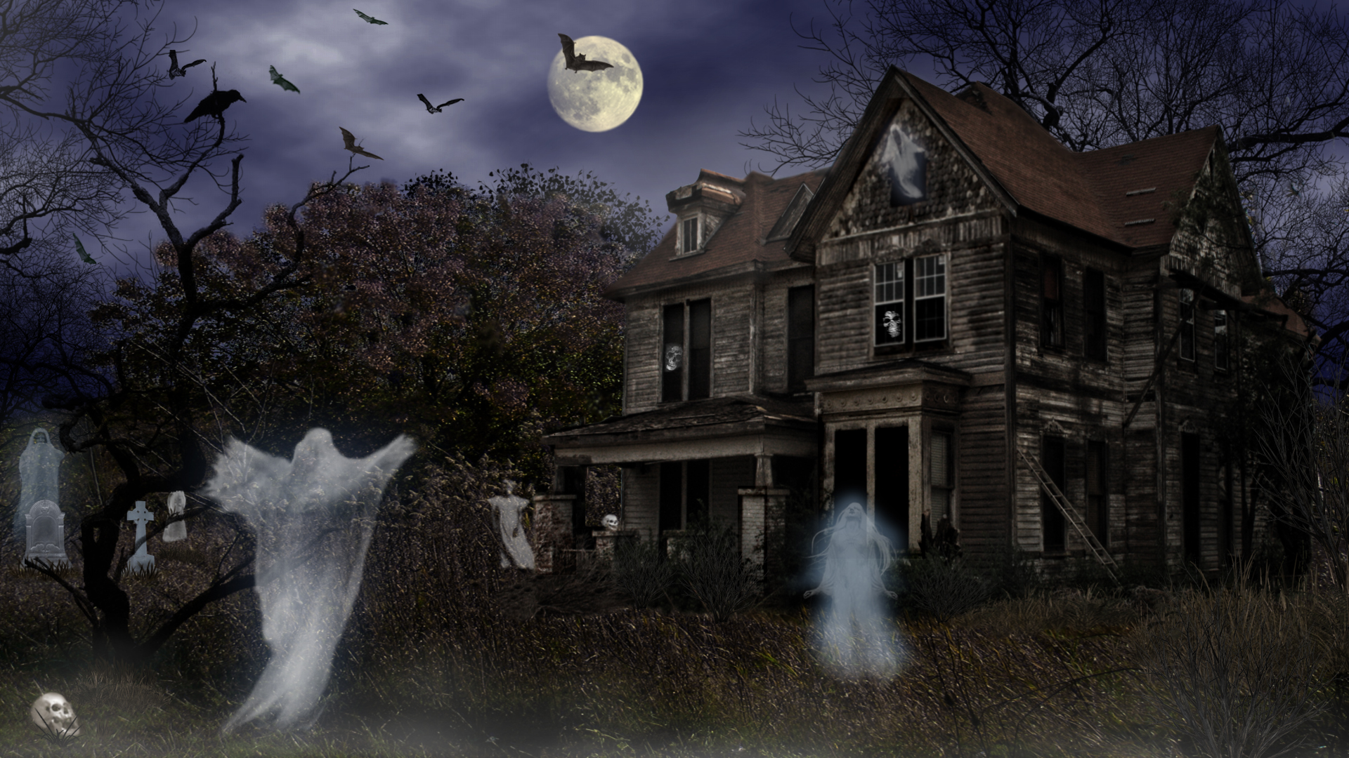 Halloween Haunted Mortuary by Frankief 1920x1080