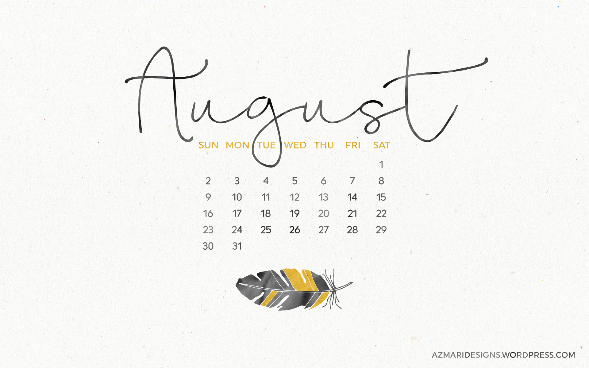 August Desktop Wallpaper Calendar Azmari Designs