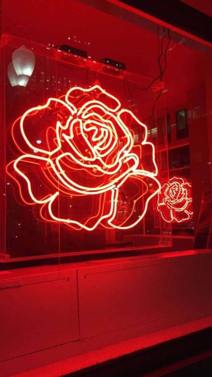 Red Neon Flower Sign Dark Aesthetic Wallpaper
