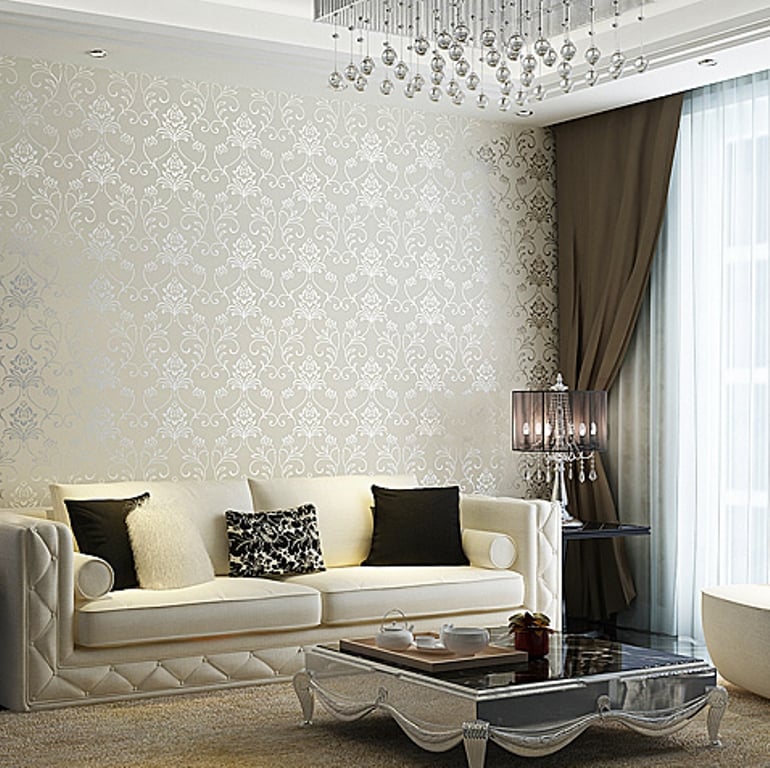 🔥 Free Download Elegant And Chic Living Rooms With Damask Wallpaper ...