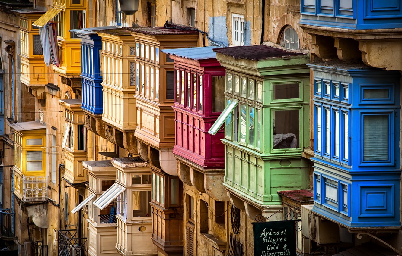 Wallpaper Malta Valletta Traditional Colourful Balconies Image