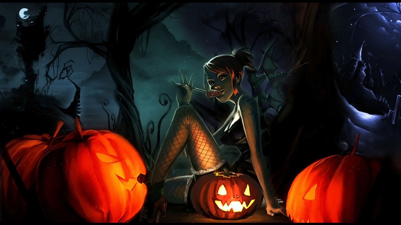 Halloween Pumpkin Night Candy Desktop Wallpaper