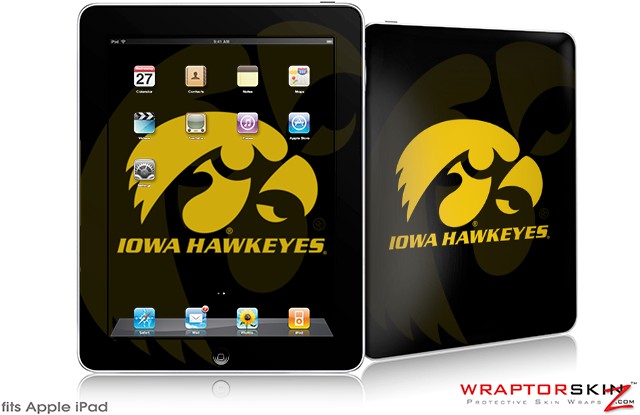 iPad Skin   Iowa Hawkeyes Tigerhawk Gold on Black
