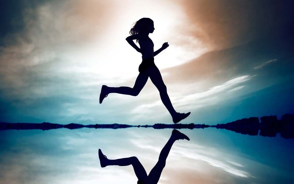Silhouette Of A Girl Running Wide Wallpaper