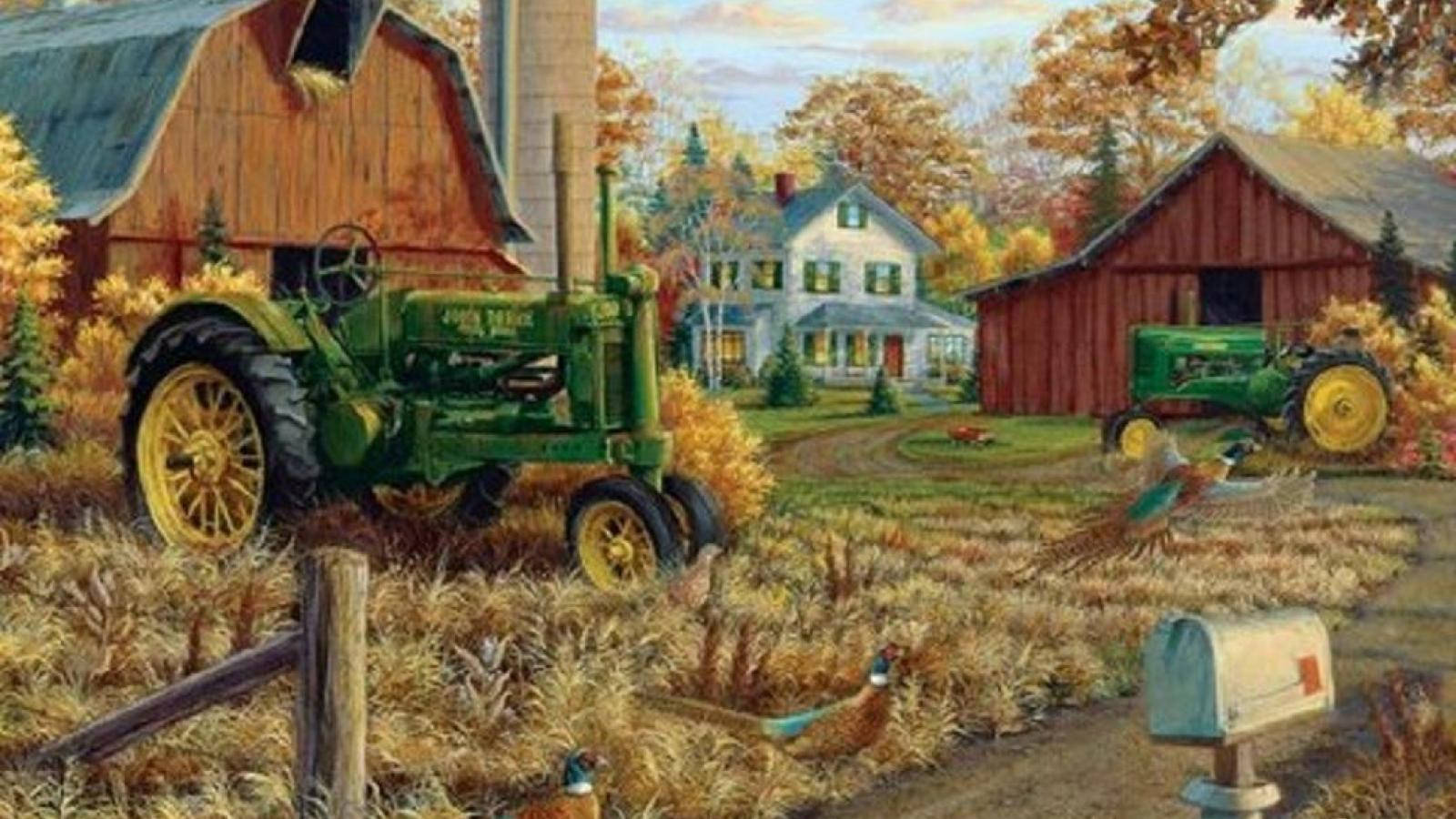 Farmhouse With Green Tractors 39ntby5a3i6w2lmj Wallpaper
