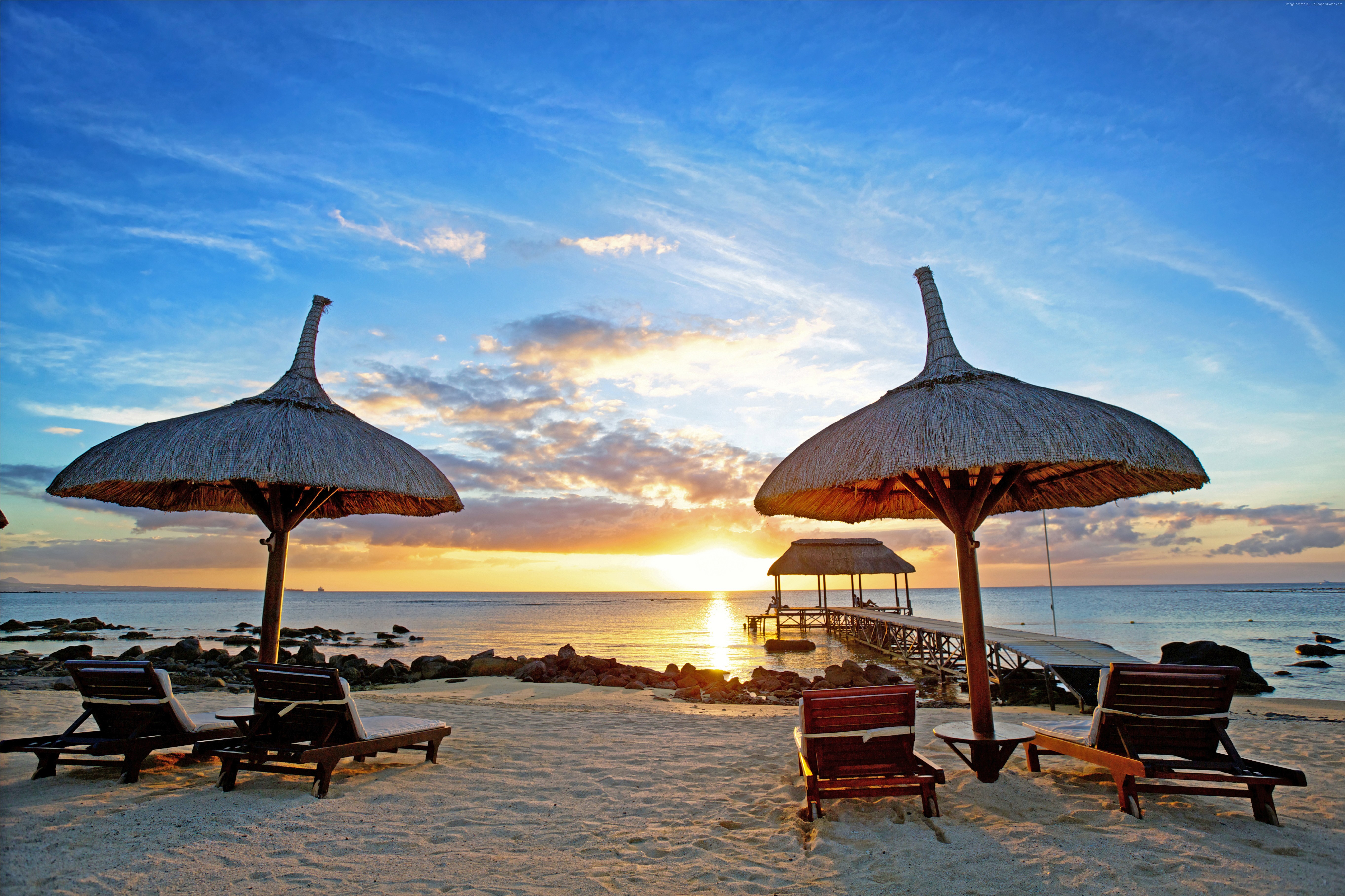 Travel Mauritius Sunset Indian Ocean Beach Sand