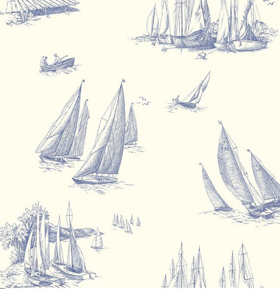 Blue And White Nautical Toile Wallpaper By Wallpaperyourworld