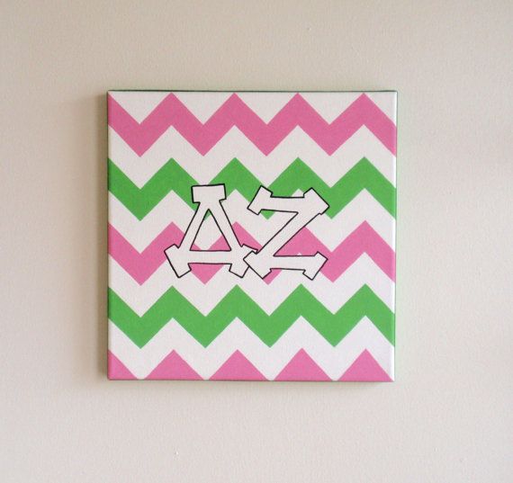 Hand Painted Delta Zeta Letters Outline With Chevron Background