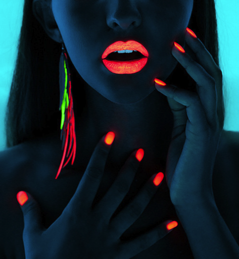 Black Light Fashion Girls Lips Lipstick Nail Polish Nails Neon