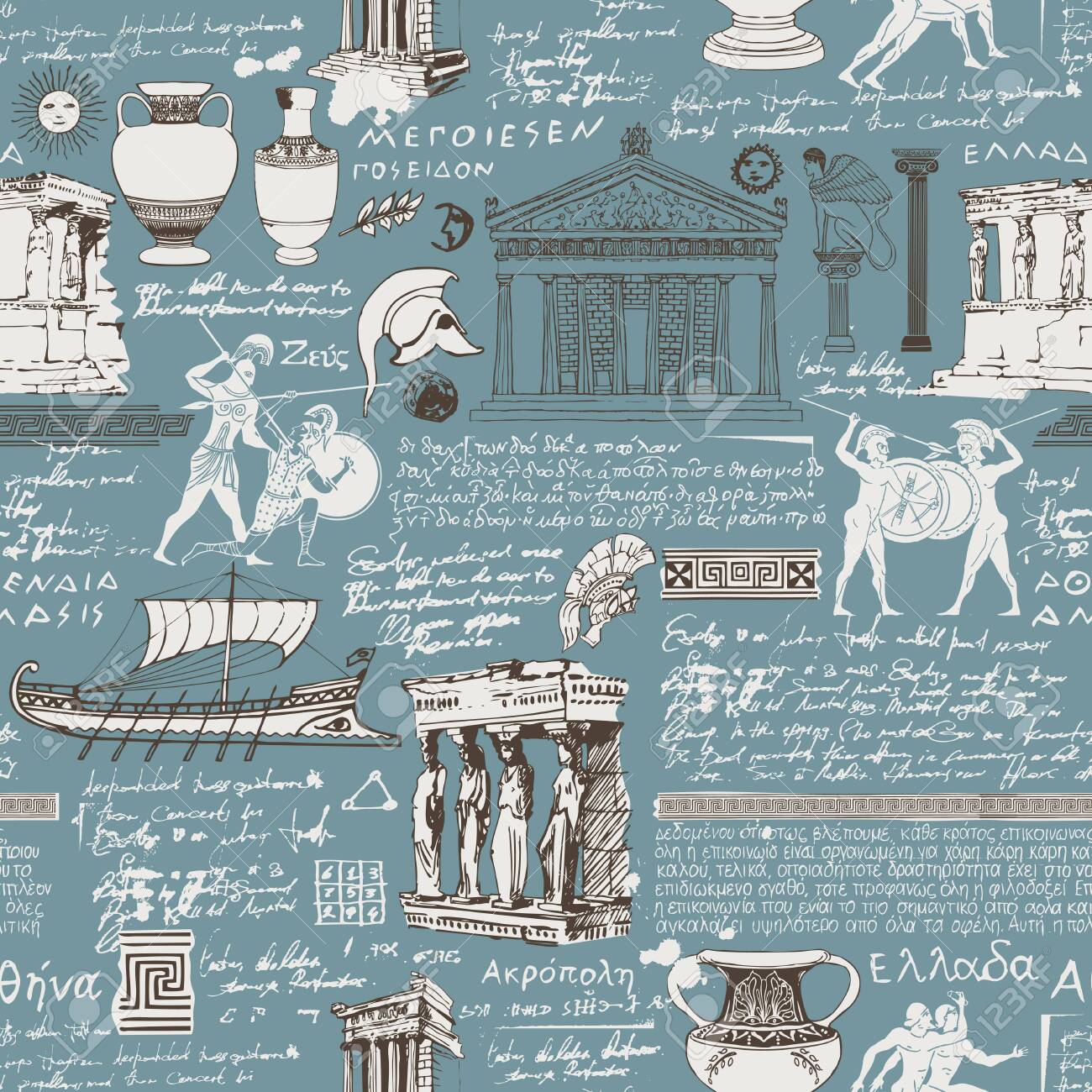 Vector Seamless Pattern On The Theme Of Ancient Greece Repeatable