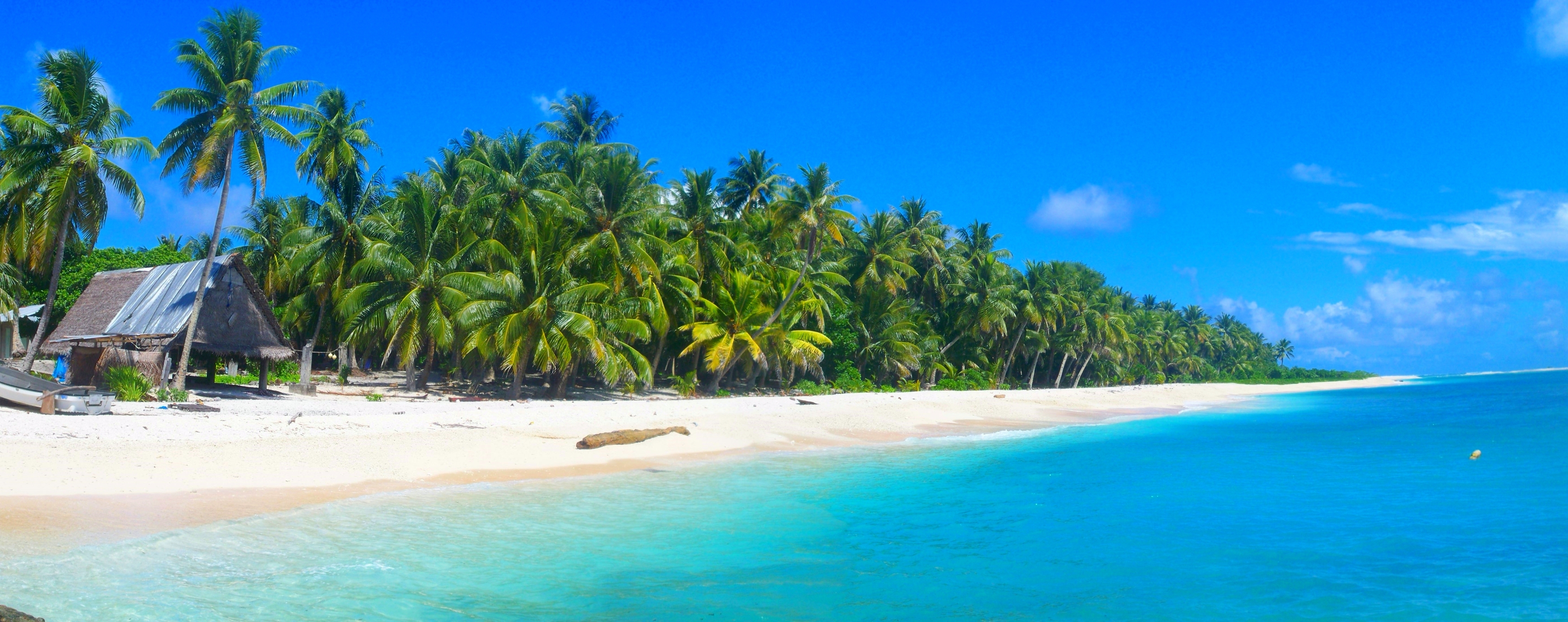 Boat Micronesia Turquoise Sea Tropical Paradise Wallpaper