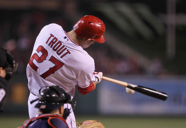 Mike Trout Of The Los Angeles Angels Anaheim Hits A