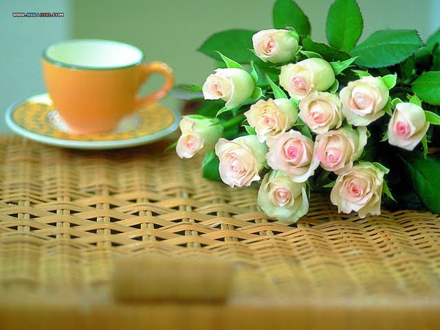 Roses Bouquet And Tea Cup Wallpaper Walltor