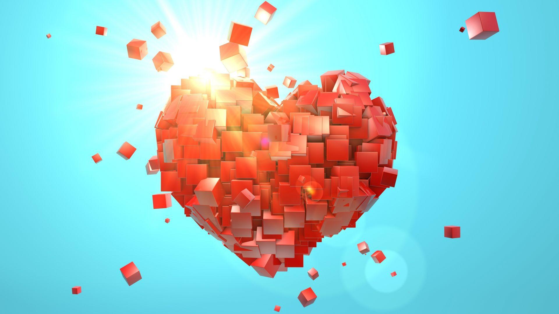 Desktop Wallpaper Heart Explosions Love Red Cubes Abstract