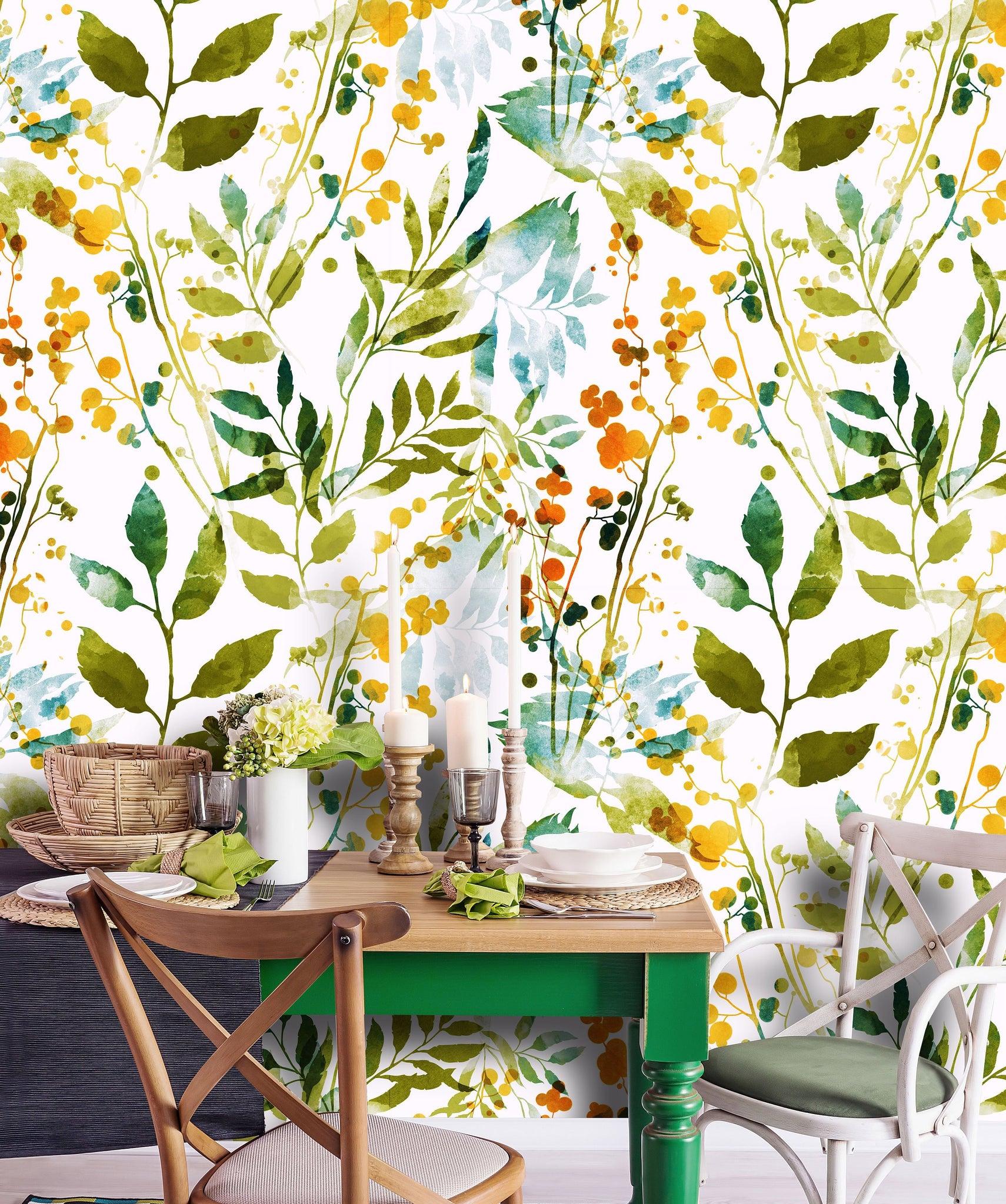 Floral Boho Spring Herbs Removable Wallpaper Coloritto