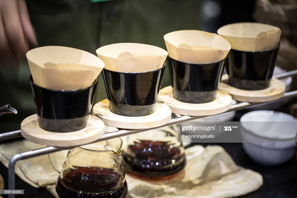 Drip Coffee With Blurred Barista Background Restaurant Cafe High