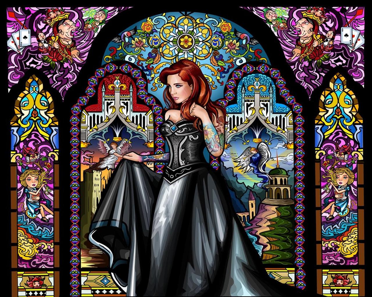 Stained Glass Maiden Puter Wallpaper Desktop Background