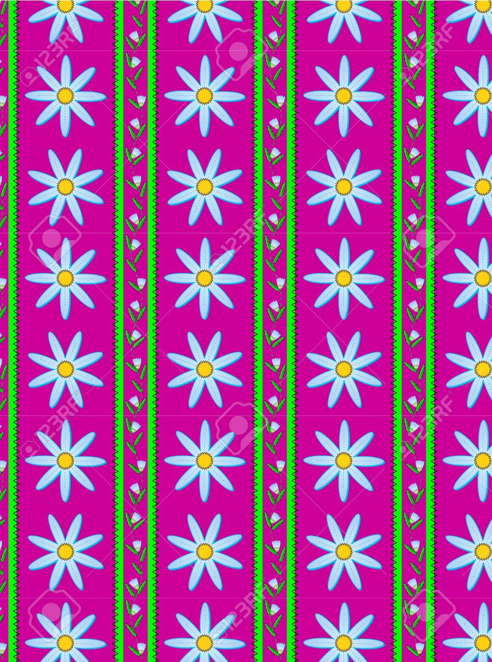 Swatch Pink Striped Wallpaper Background With Blue Flowers Bud