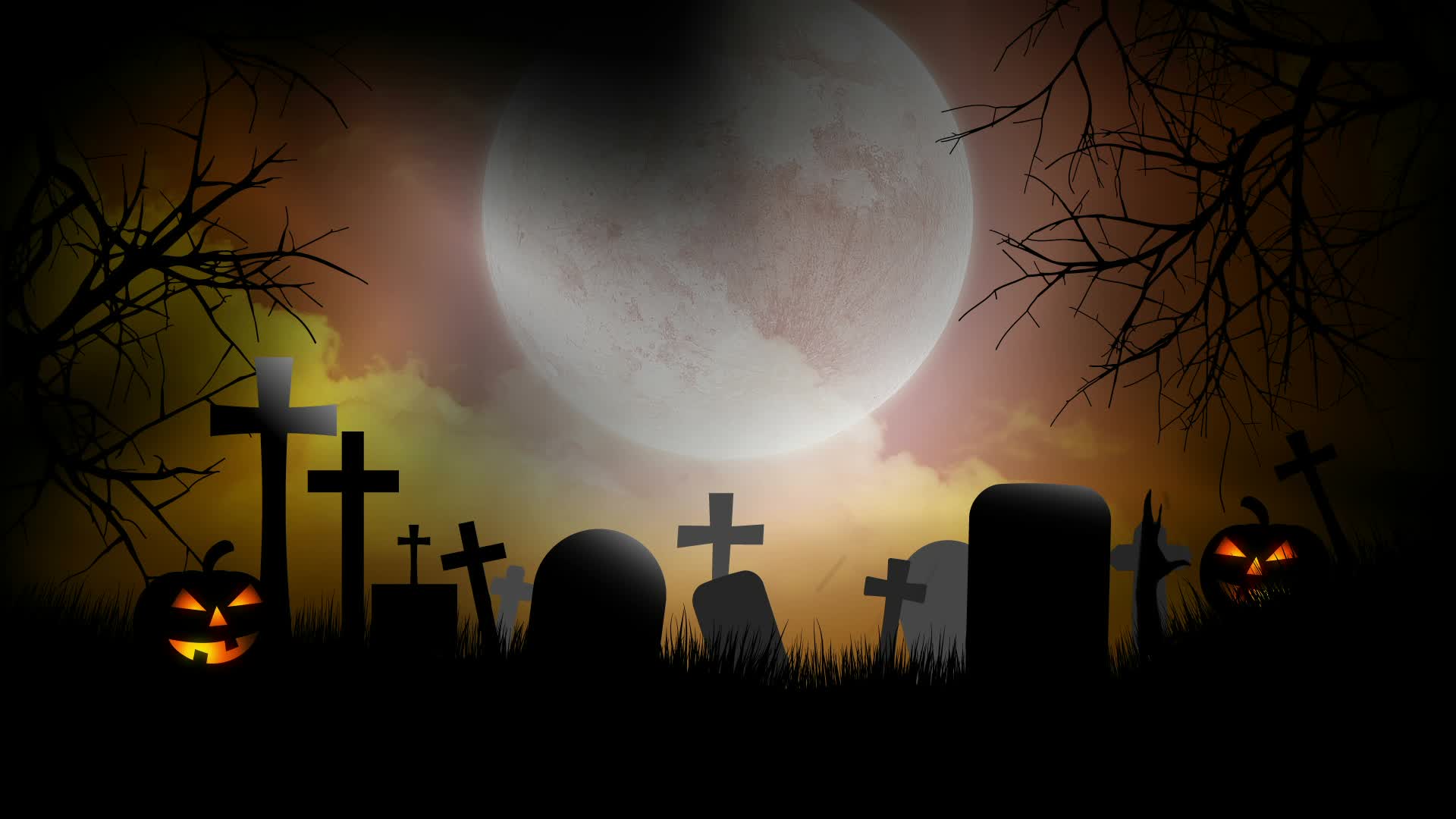 Halloween Background With Pumpkins Moon Zombie Hands And