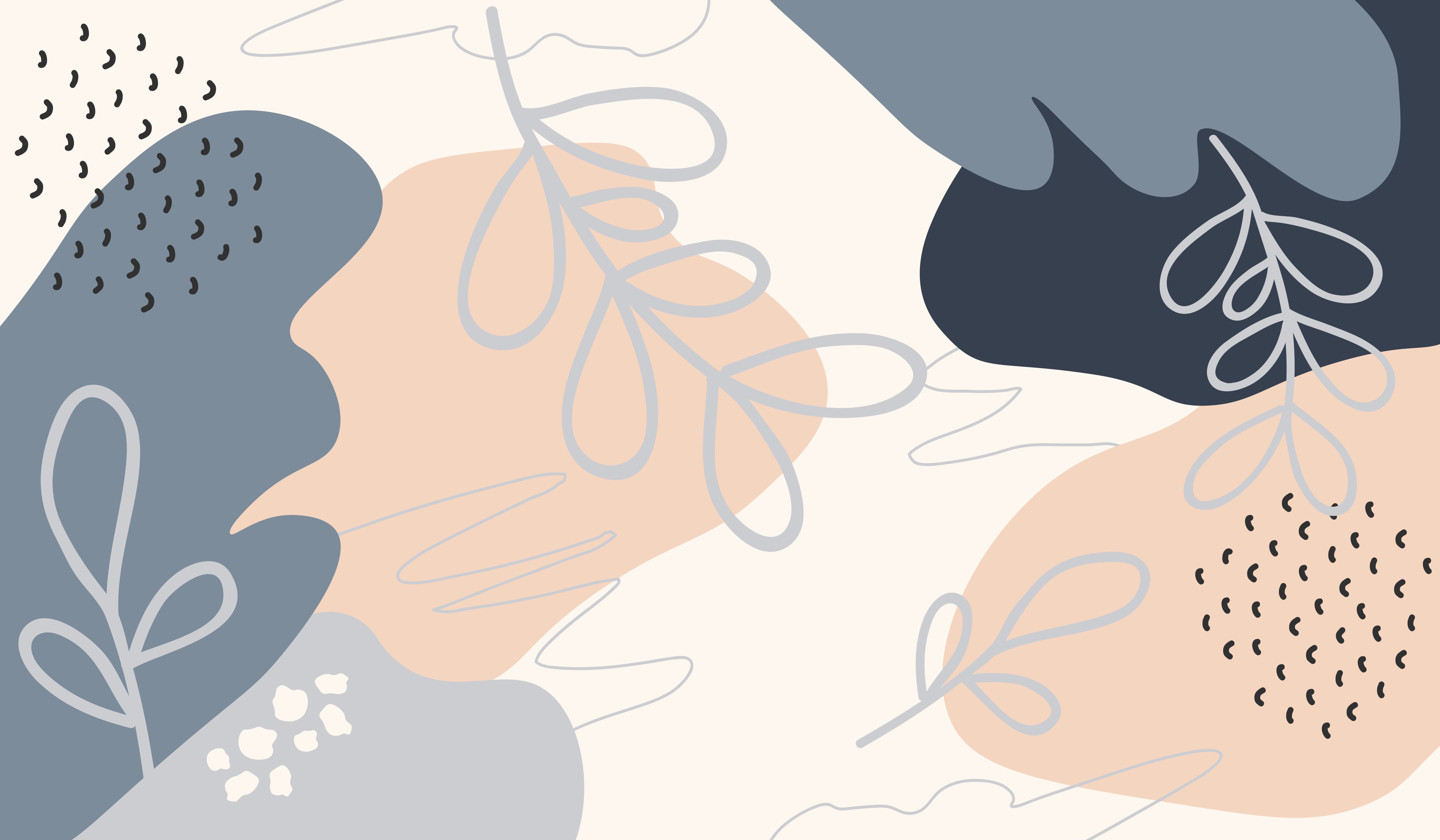An Abstract Painting With Leaves And Dots On It S Surface In Blue Pink Wallpaper