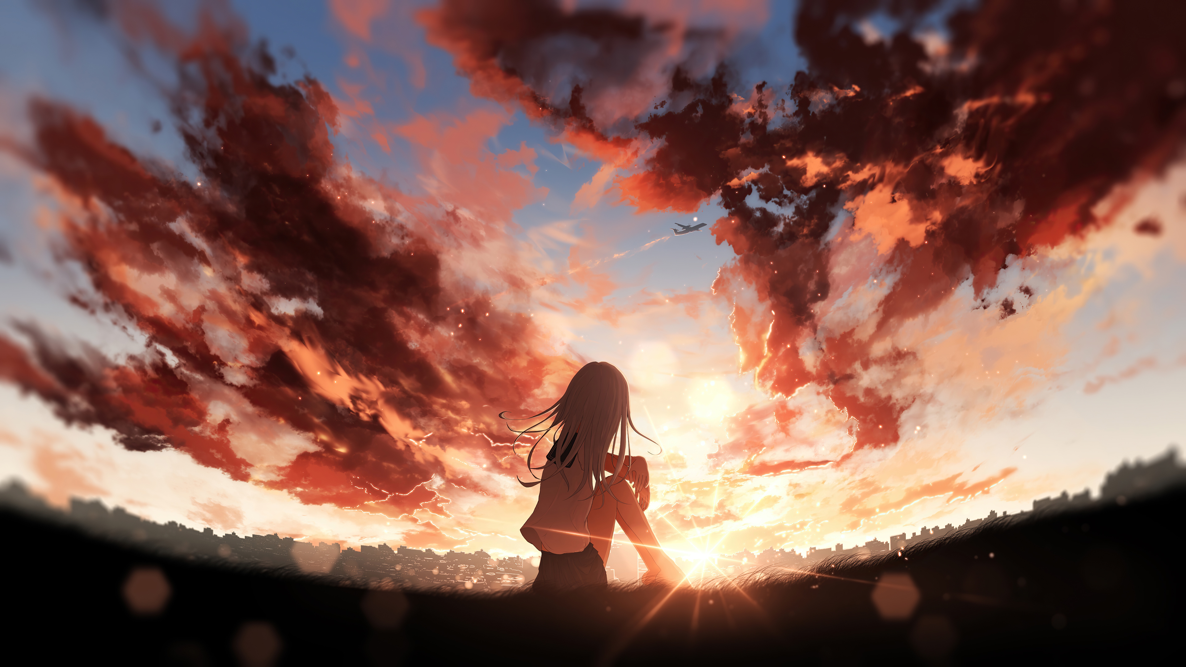 Anime Girl Watching Sunset 4k Wallpaper HD Image