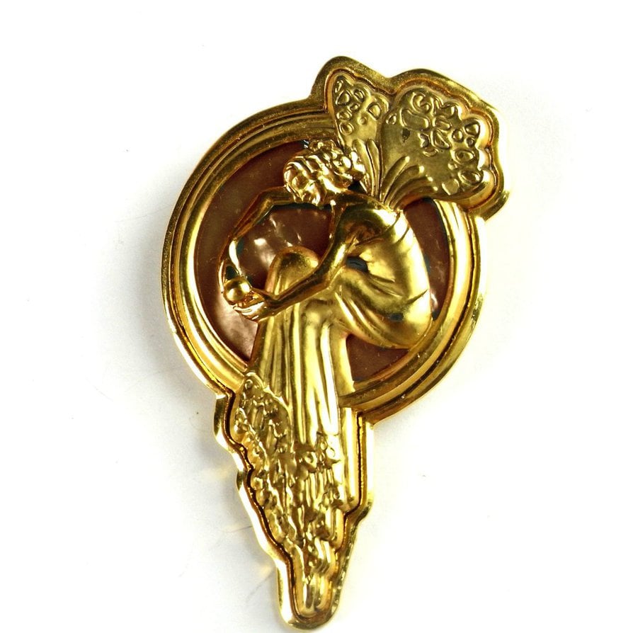 Vintage Gold tone Art Nouveau Fairy Brooch by sevvysgirl on
