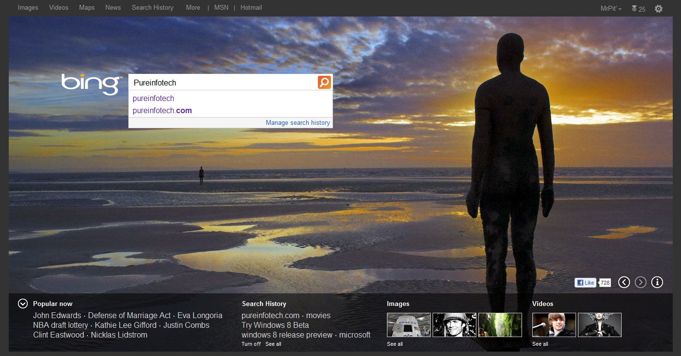New Microsoft Bing design went live and blends great with Windows 8