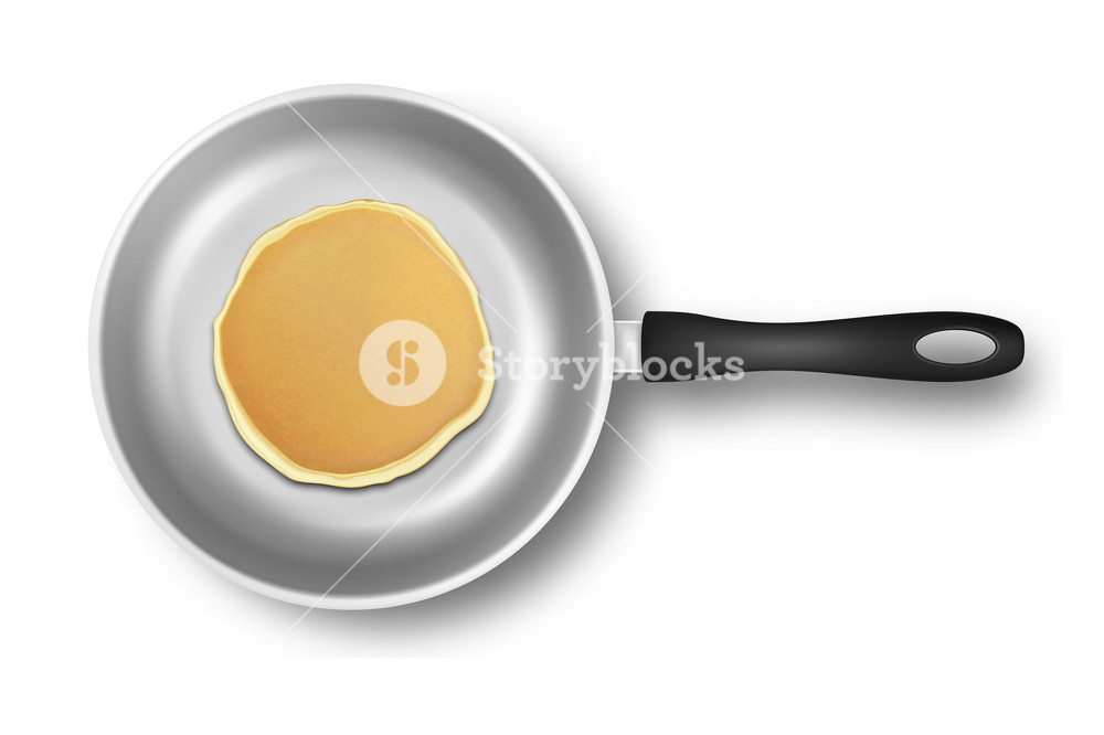 Realistic Pancake In The Frying Pan Closeup Isolated On White