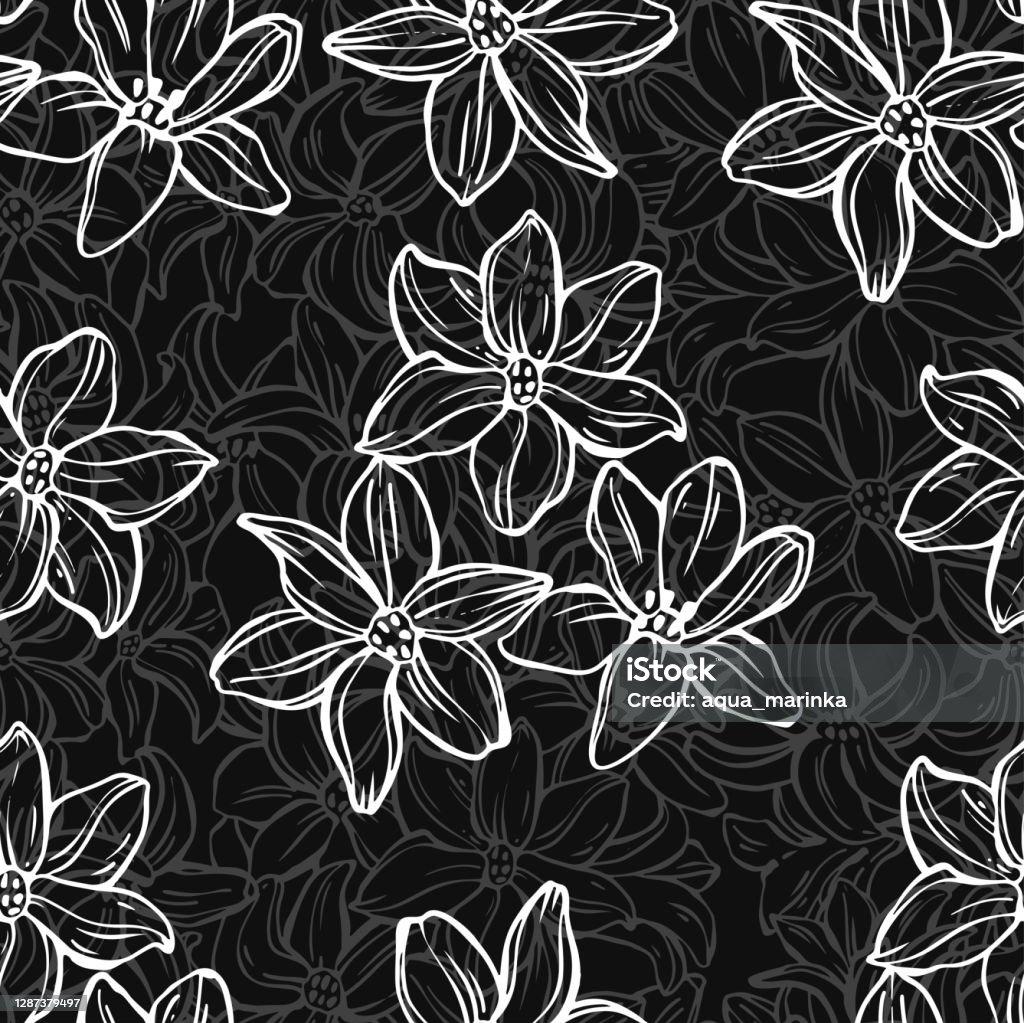 Seamless Vector Pattern With Flowers On Black Floral Abstract