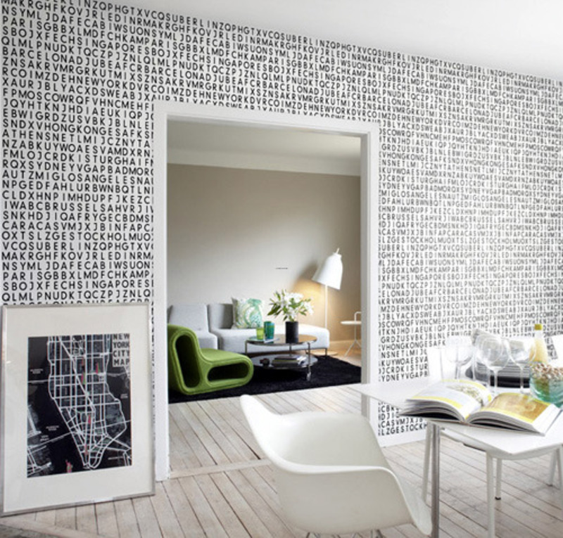 Bedroom Modern Black And White Alphabet Wallpaper Wall Pattern Ideas