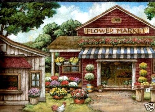 Country Flower And Farm Market Wallpaper Border Bv021153