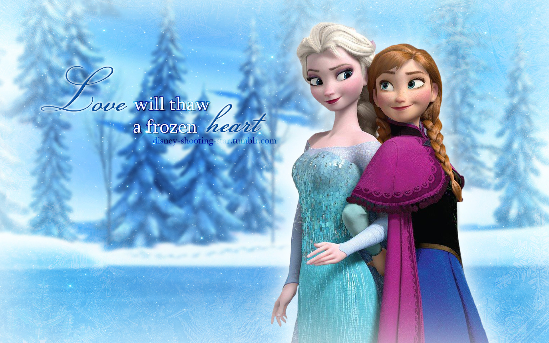 Elsa and Anna from Disney's Frozen in a snowy landscape