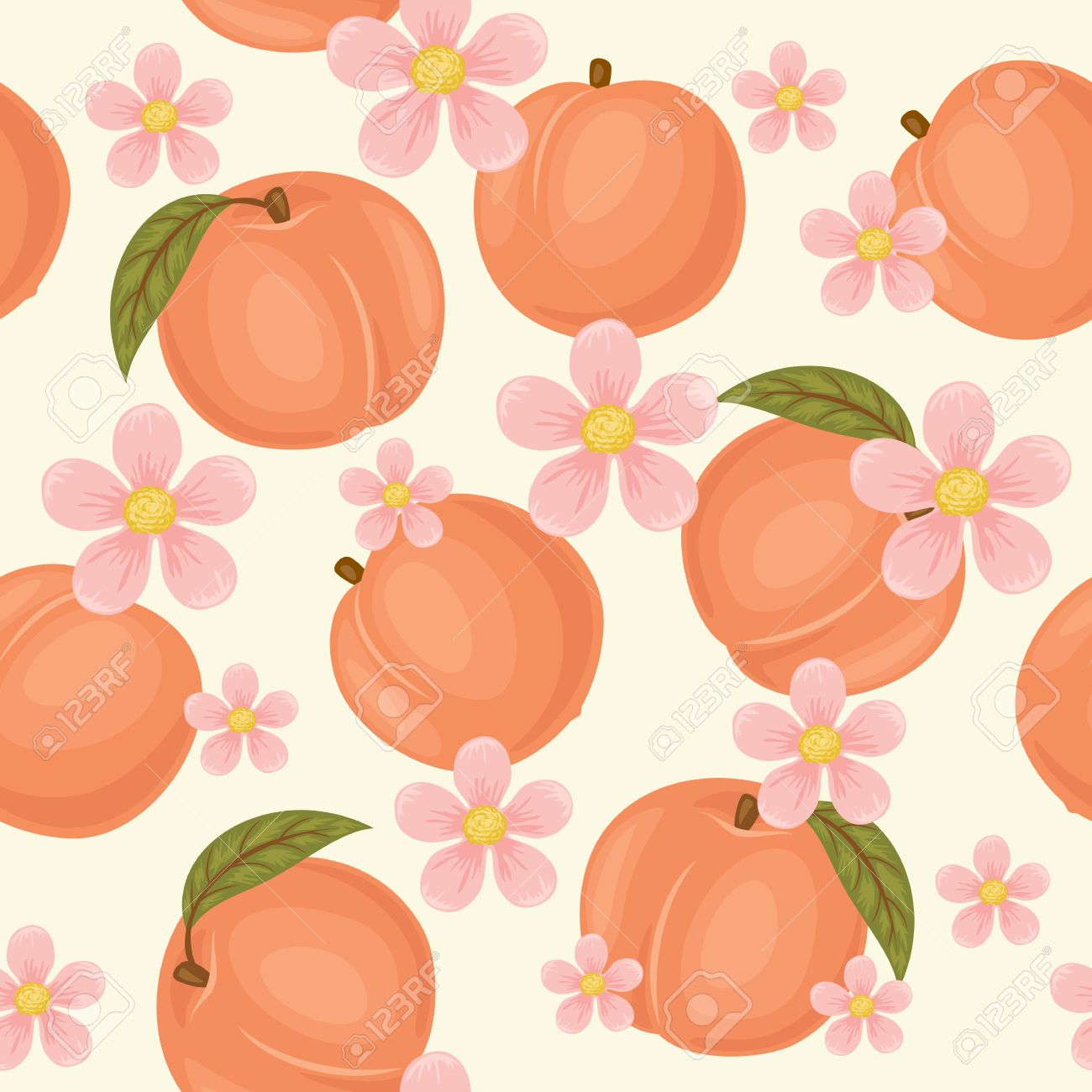 Peach Seamless Pattern Wallpaper Peaches With Green Leaves