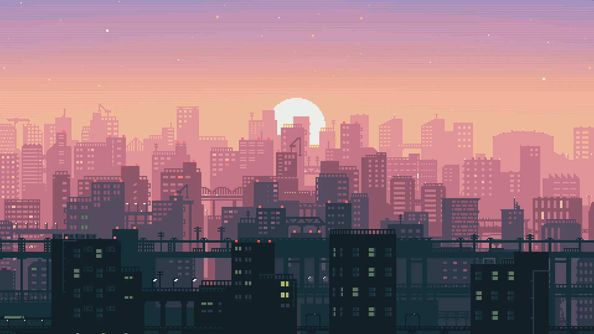 Aesthetic Pixel Art City Skyscrapers Wallpaper