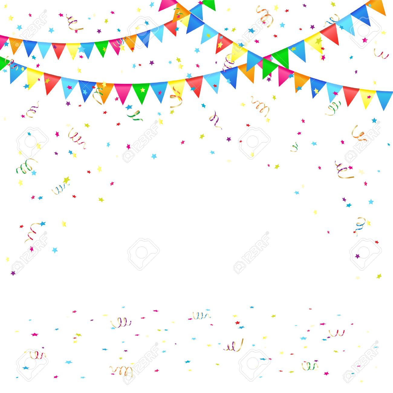 Festive Background With Colored Pennants And Confetti