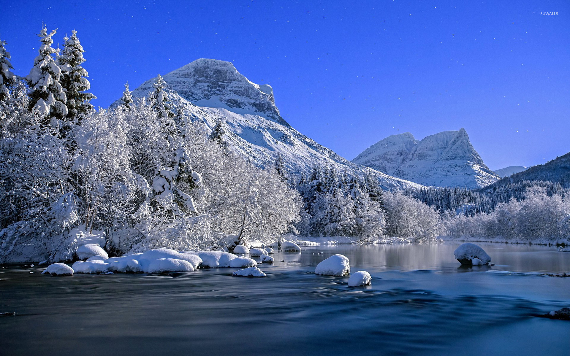 Mountain River In Winter Wallpaper Nature