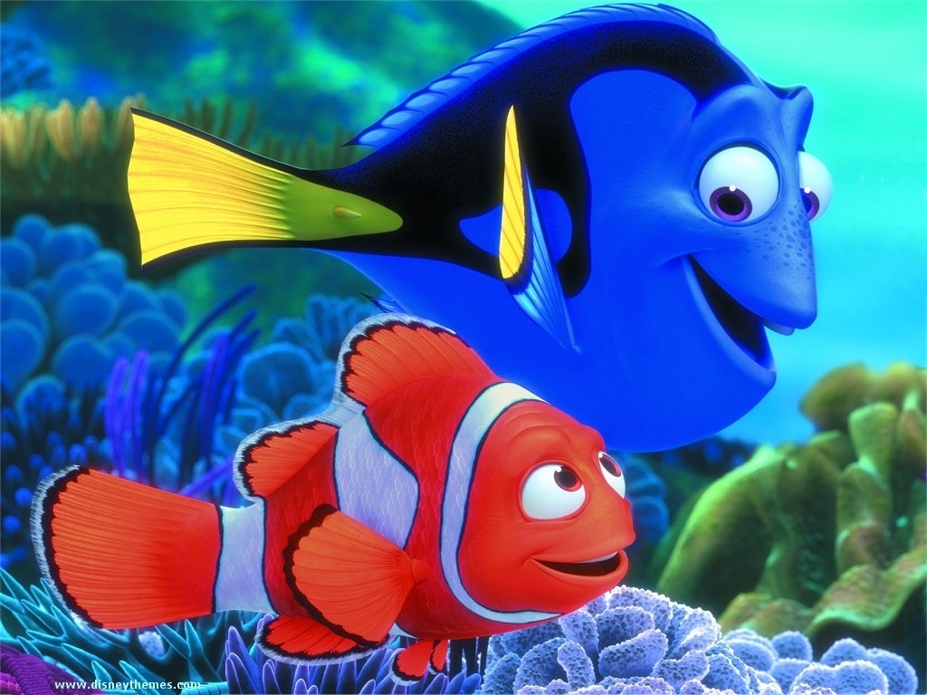 Marlin and Dory, the two main characters from Disney Pixar's Finding Nemo, swim together in the ocean
