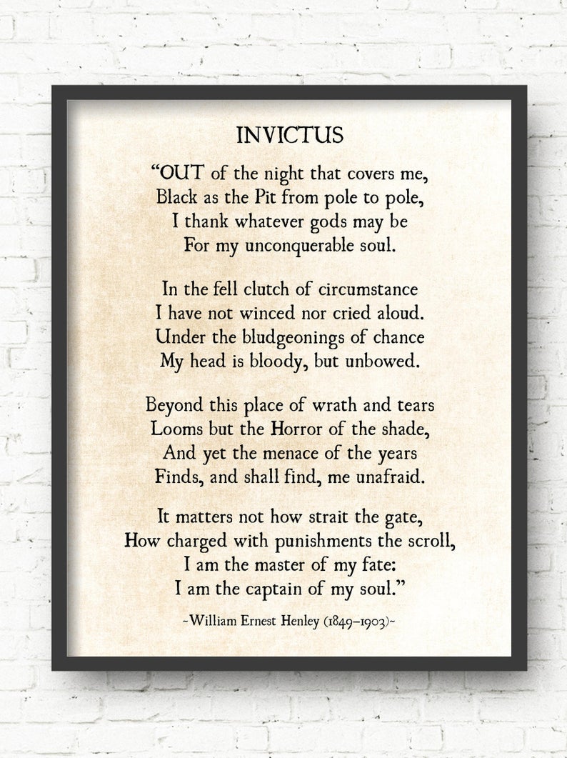 Invictus Art Print Captain Of My Soul William Ernest Henley