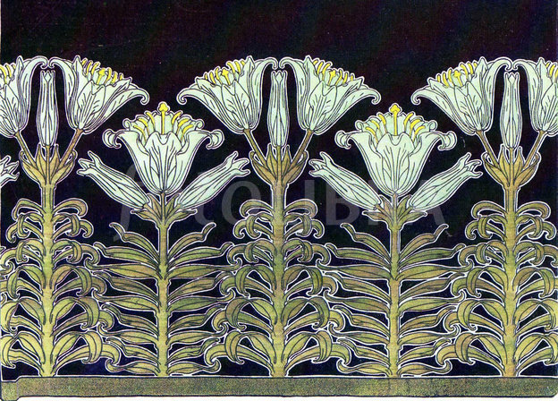 Art Nouveau Lilies Wallpaper Design An Block Repeat