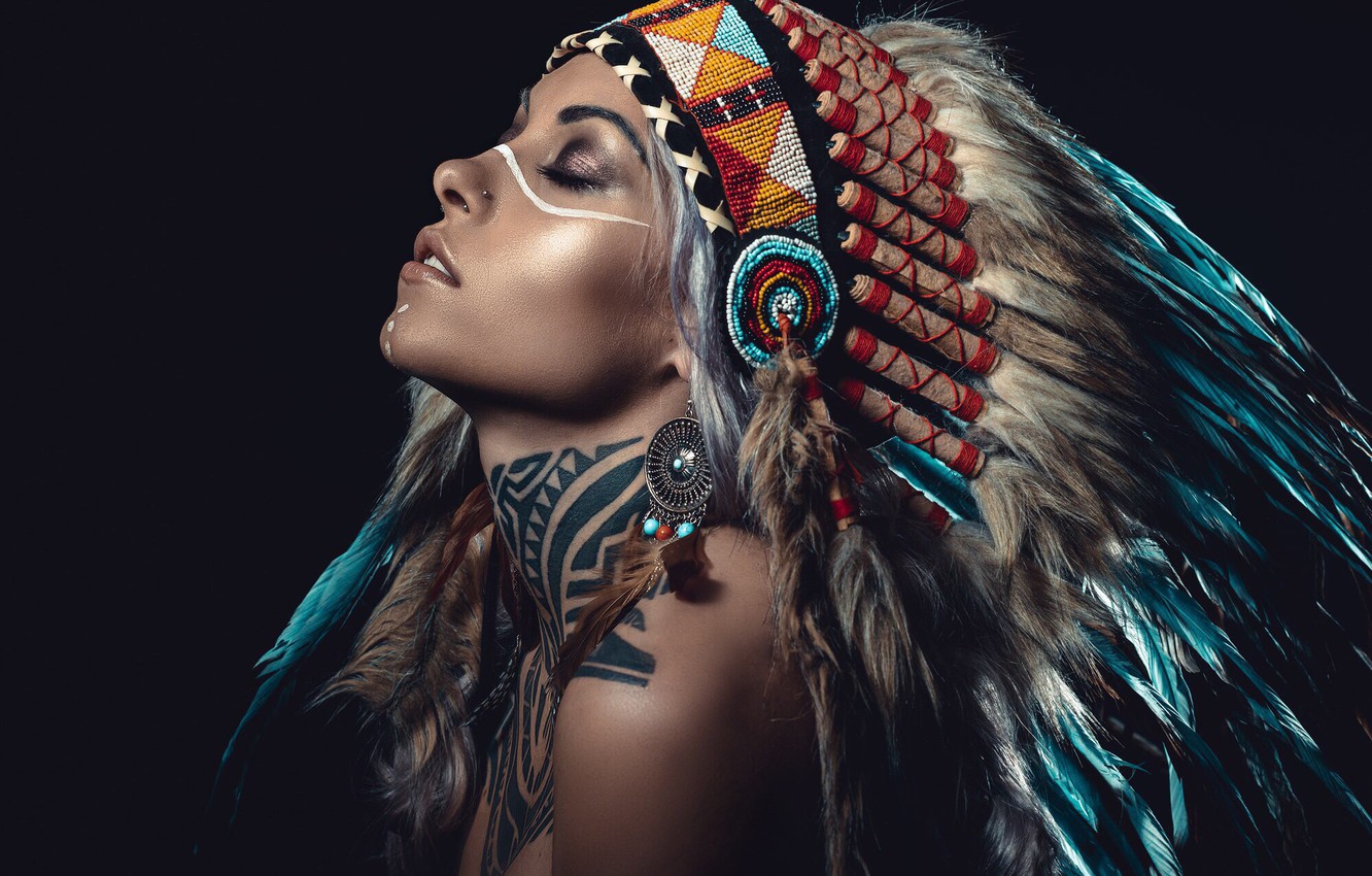 Wallpaper Woman Feathers Tattoo Cosplay American Aborigine