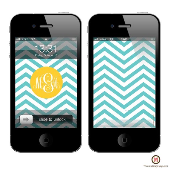 Items Similar To Personalized iPhone Wallpaper Turquoise Chevron On