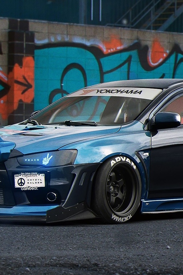 Mitsubishi Lancer Evolution X blue supercar wallpaper