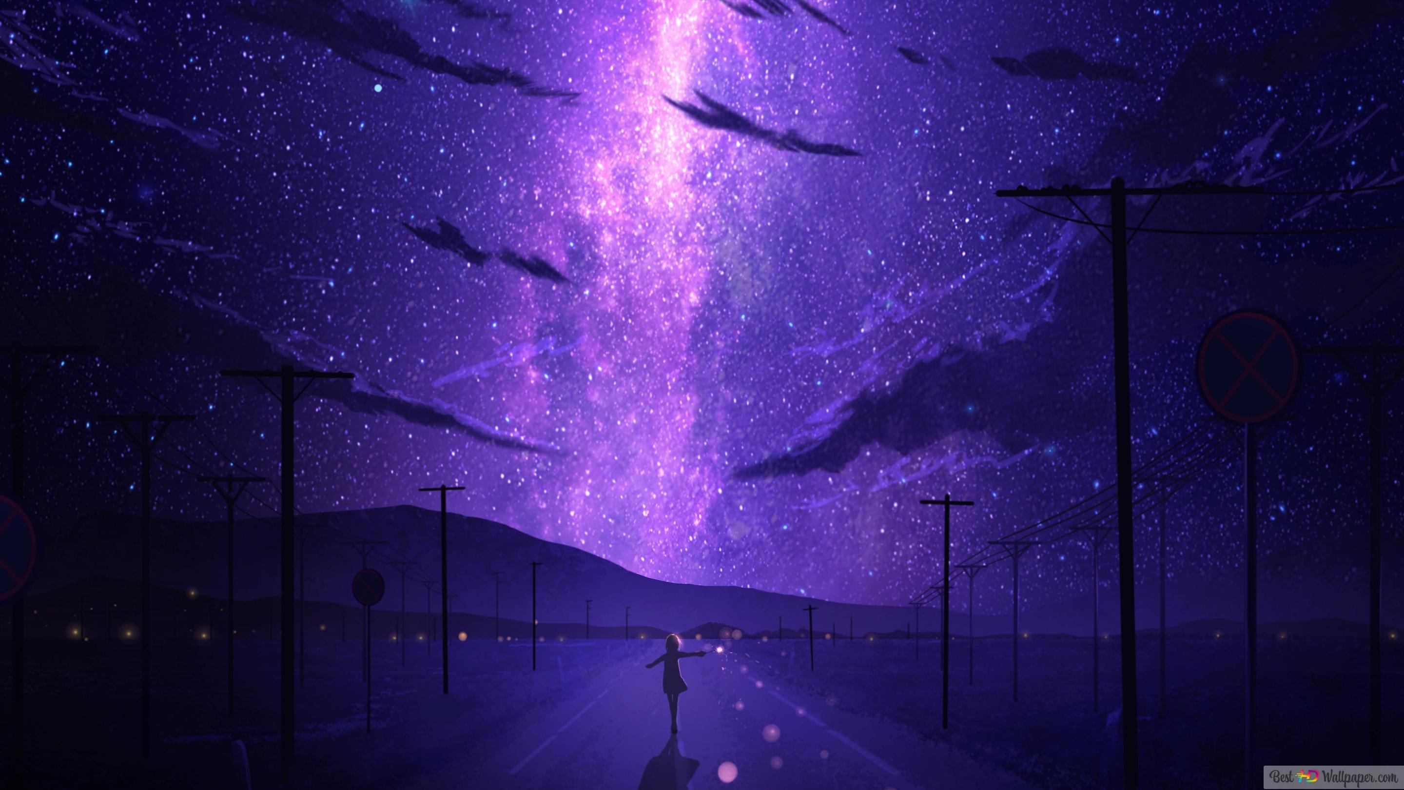 Purple Starry Sky 4k Wallpaper