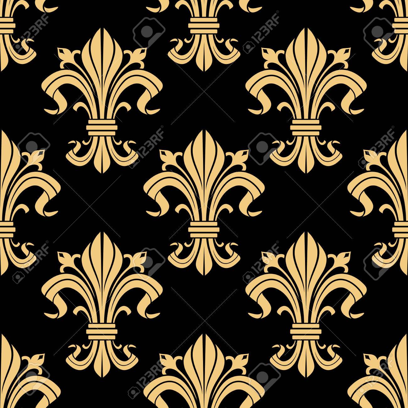 Medieval Royal Golden Fleur De Lis Pattern On Black Background