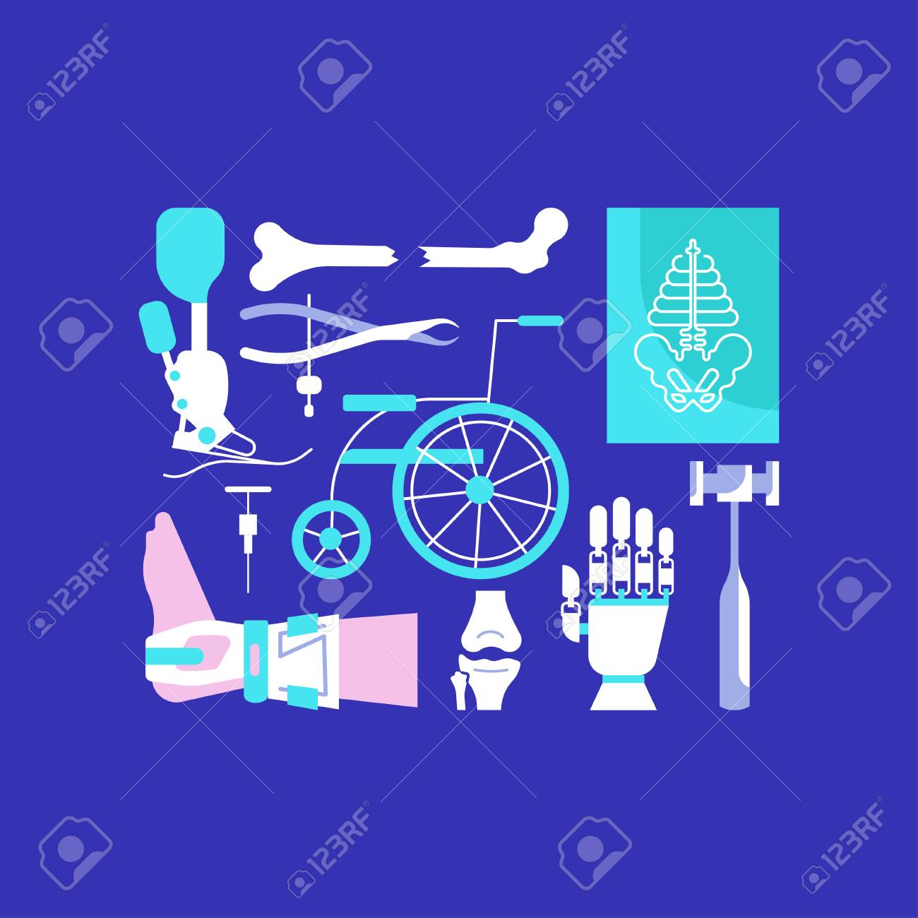 Orthopedic Icons On A Purple Background Royalty Cliparts