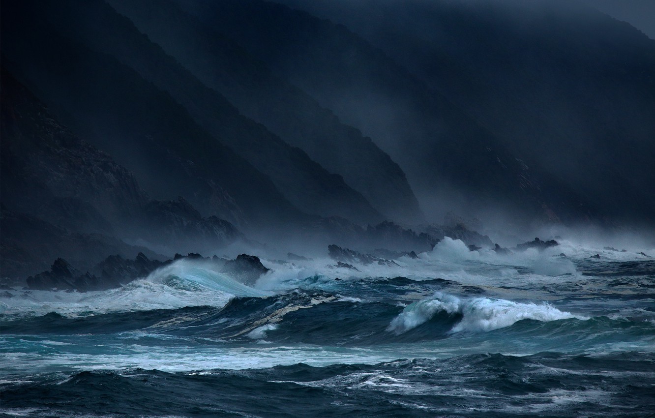 Wallpaper Sea Wave Storm Rocks The Evening Dark Waves