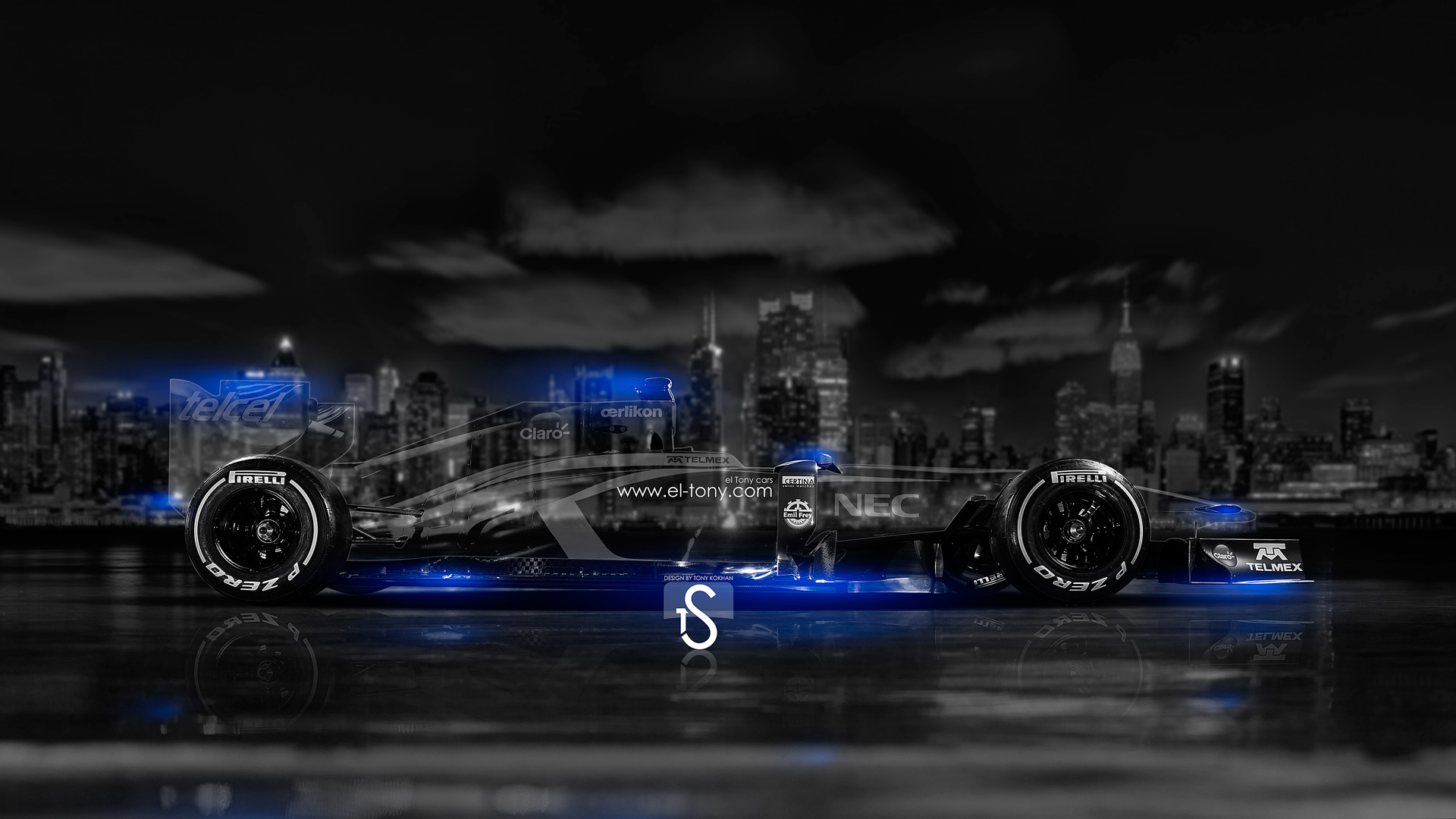 F1 Crystal City Car Blue Neon HD Wallpaper Design By Tony Kokhan