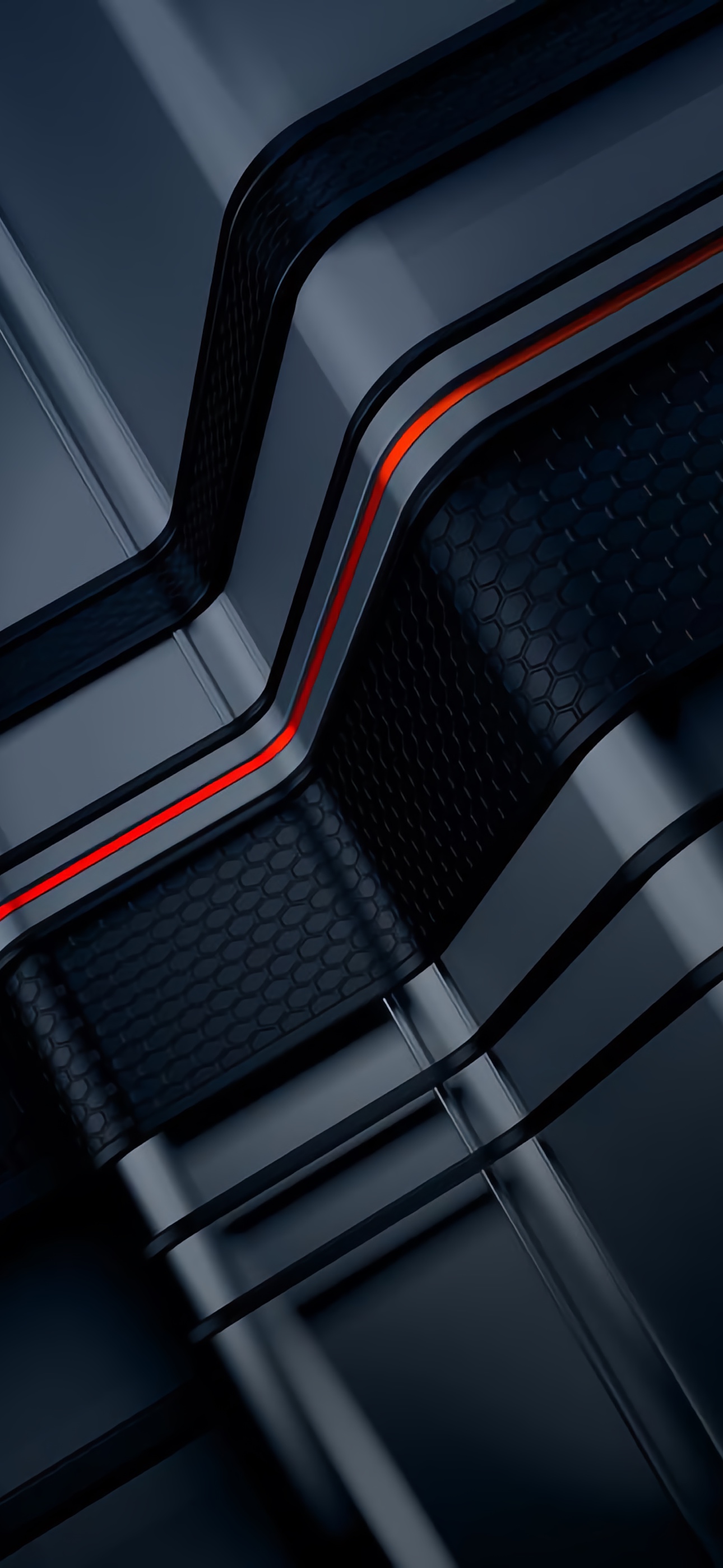 Abstract Close-up of Dark Metallic Texture with Red Accents
