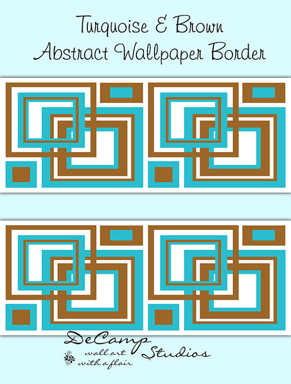 Wallpaper Border Retro Modern Geometric Circles & Squares Brown Green Aqua Blue