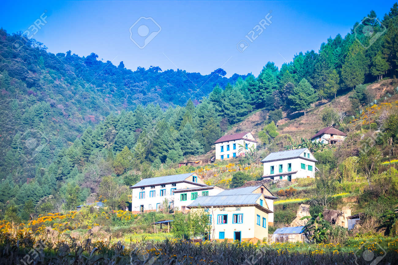 Traditional Style Beautiful Houses Of Nepali Village Near The